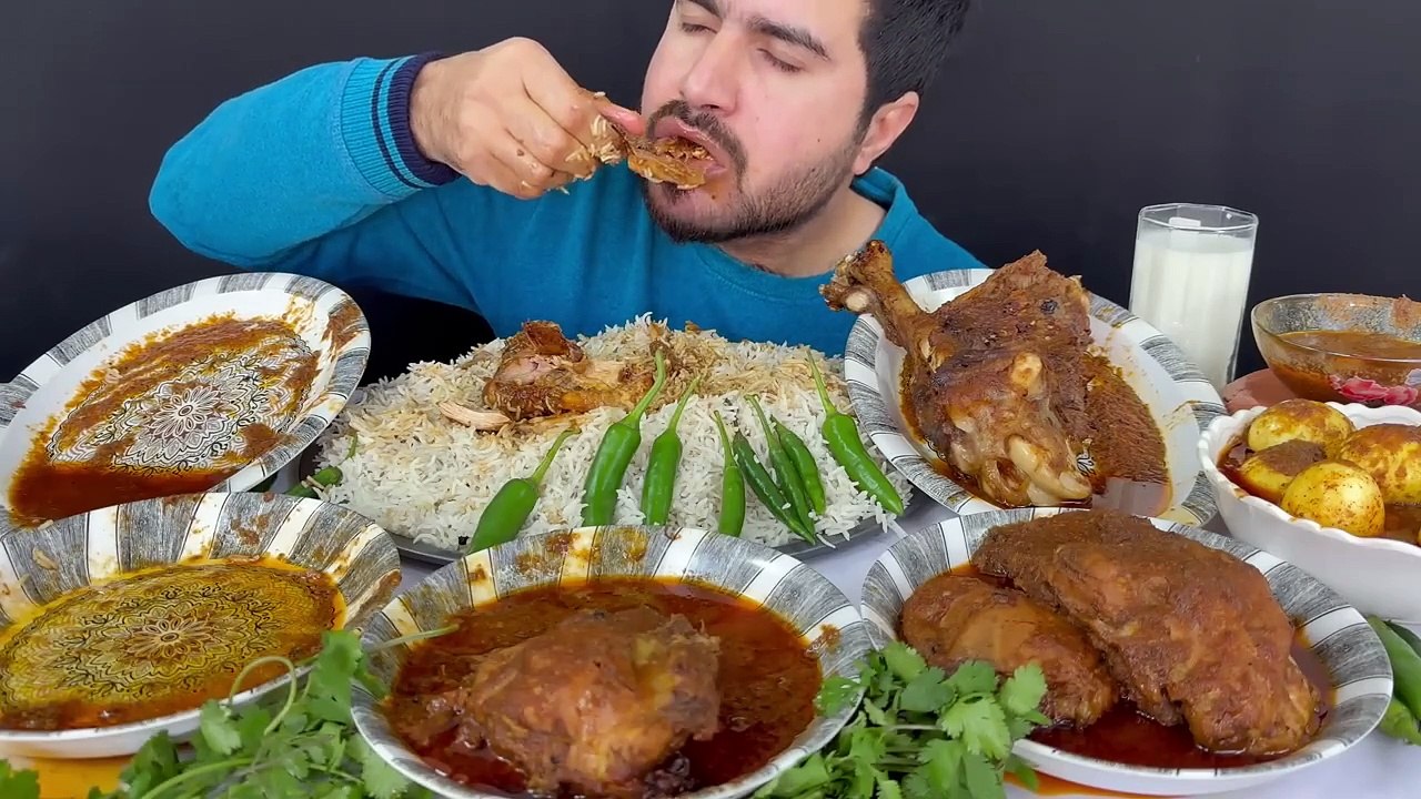 ASMR; Eating Spicy 2 Mutton Legs Curry+Spicy Chicken Thai Curry+Spicy Eggs Curry with Rice Mukbang