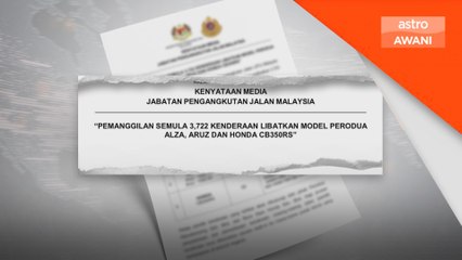 JPJ panggil semula 3,722 kenderaan Perodua, Honda