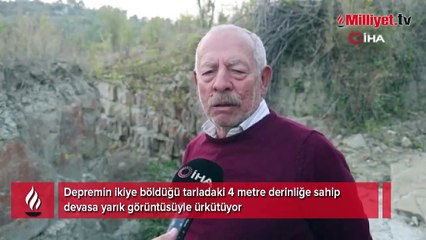 Depremin ikiye böldüğü tarladaki yarık görüntüsüyle ürkütüyor