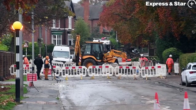 The scene of the flooding along Stafford Road, Bloxwich, after a burst water main.
