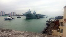 Royal Navy aircraft carrier HMS Queen Elizabeth leaving Portsmouth for exercises