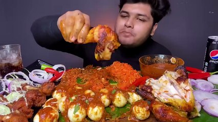 SPICY_ WHOLE CHICKEN CURRY WITH FRIED RICE AND EGGS _ EATING SHOW _ MUKBANG _ CHICKEN LOLLIPOP 🍗