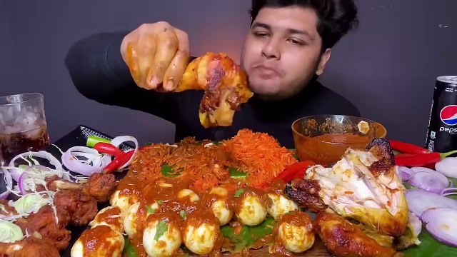 SPICY_ WHOLE CHICKEN CURRY WITH FRIED RICE AND EGGS _ EATING SHOW _ MUKBANG _ CHICKEN LOLLIPOP 🍗