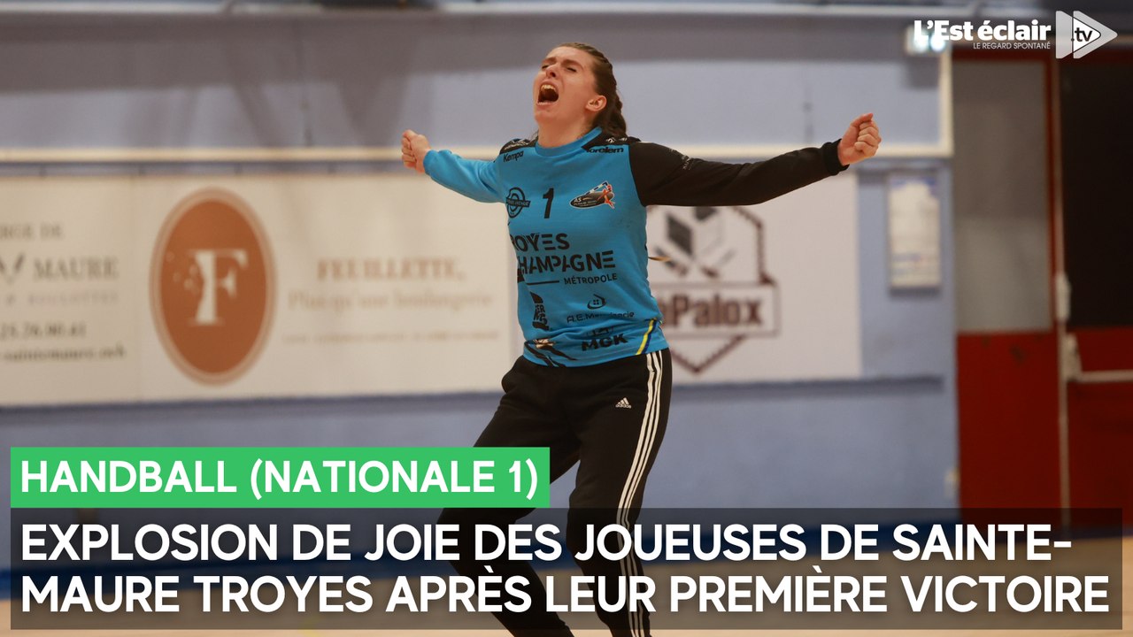 L'explosion de joie des joueuses de Sainte-Maure Troyes après leur première victoire de la saison