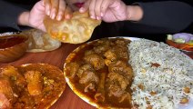 ASMR_SPICY MUTTON CURRY+POORI+DUM ALOO+JEERA RICE+SALAD _BIG BITES_ MESSY EATING l FOOD VIDEOS l