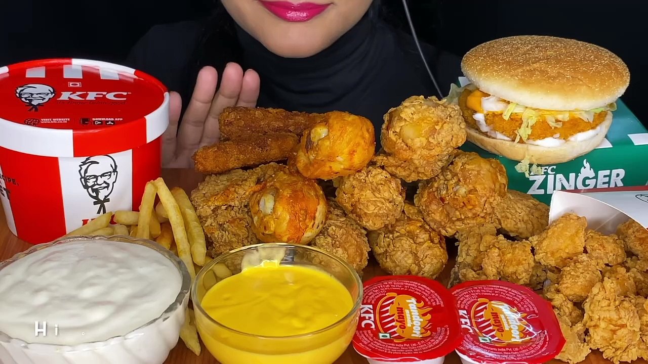 ASMR_KFC FRIED CHICKEN LEG PIECE,MASALA RICE,CHICKEN POPOCORN,ZINGER BURGER,FRIES l FOOD VIDEOS l