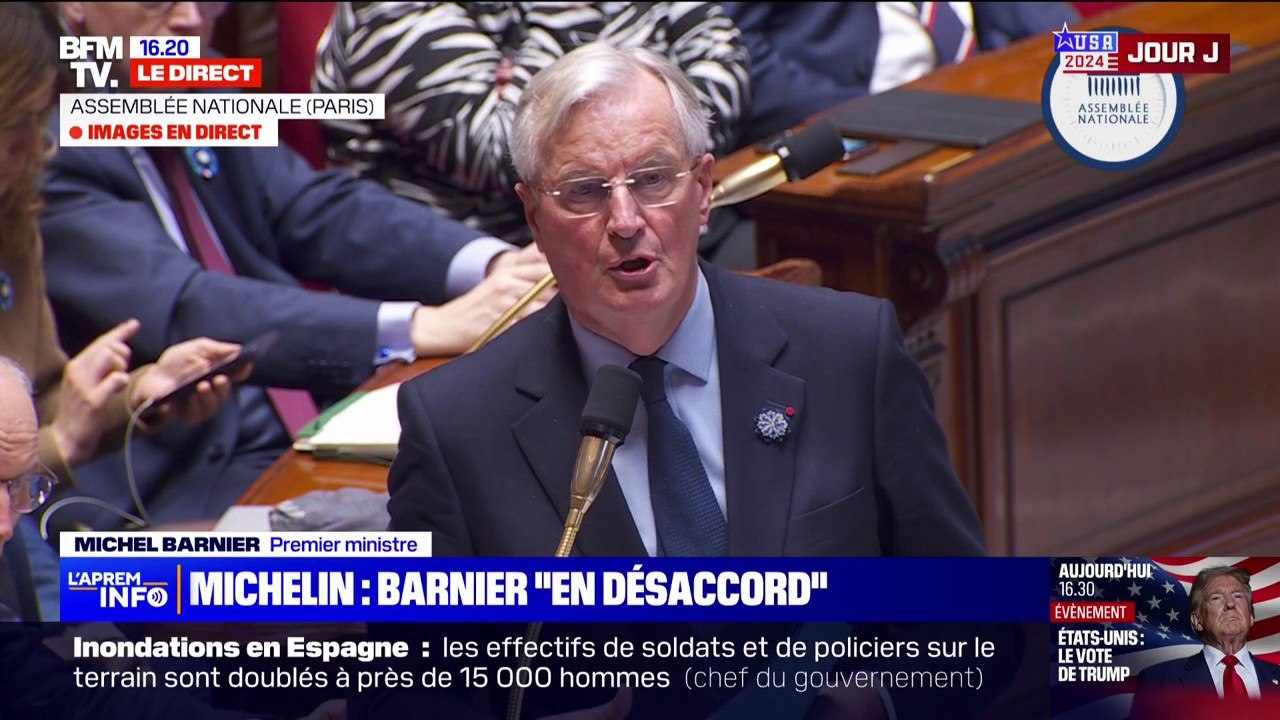 Plan social chez Michelin: "Je suis en désaccord avec cette décision", déclare Michel Barnier devant l'Assemblée nationale