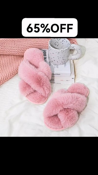 Feslishoet Women Fuzzy Slippers Cross Band Soft Plush Cozy House Shoes Furry Open Toe Indoor Outdoor Slip Warm Anti Skid Sole
