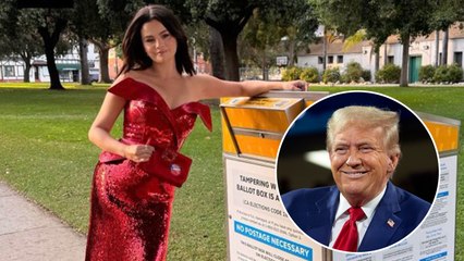 Selena Gomez vestida completamente de rojo para las votaciones en Estados Unidos ¿Guiño a favor de Trump?