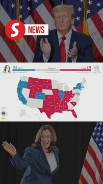 Map shows states turning red and blue in US presidential race, with Trump taking lead