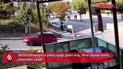 Sürücü fenalaştı, yokuş aşağı giden araç kazaya neden oldu