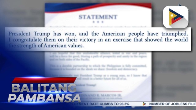 PBBM Congratulates U.S. president-elect Donald Trump