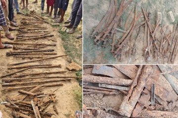 जुताई करते समय खेत से निकला हथियारों का खजाना, सैकड़ों साल पुरानी हैं तलवारें और बंदूकें