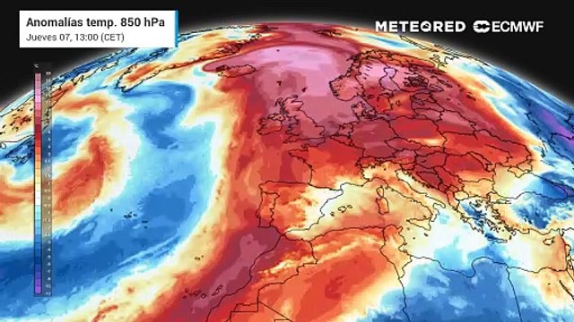 Anomalías de temperatura previstas a unos 1400 metros de altura para los próximos días.