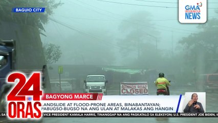Landslide at flood-prone areas, binabantayan; pabugso-bugso na ang ulan at malakas ang hangin | 24 Oras
