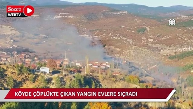 Köyde çöplükte çıkan yangın evlere sıçradı