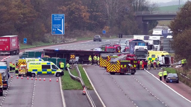 Video shows extent of M6 repairs after lorry driver killed in Lancashire crash