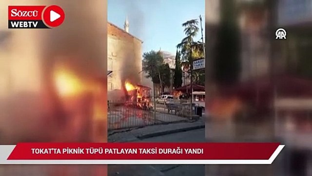 Piknik tüpü patladı: Taksi durağı alev alev yandı