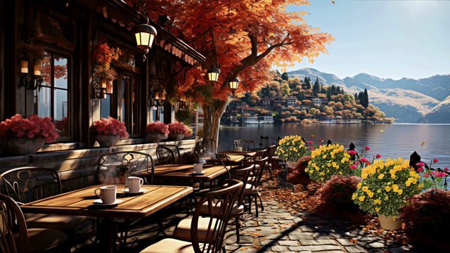 Calm Autumn Jazz Music to Relax🍂 Coffee Shop Ambience☕ ~Poetic Scenery of Falling Leaves River music