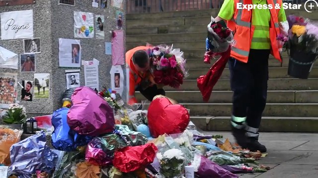 The tributes placed in memory of Liam Payne at St Peter's Church, Wolverhampton are moved to West Park bandstand.