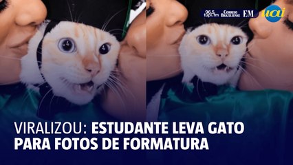 Estudante leva gato para fotos de formatura e viraliza na web