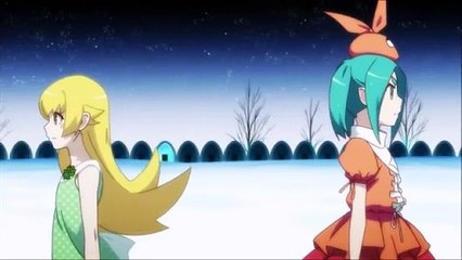 Monogatari Series Shinobu vs Yotsugi Snow ball war
