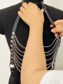 Sexy Tassel Metal Chain Belt Women Hollow PU Leather Harness Chest Cage Bra Gothic Suspender