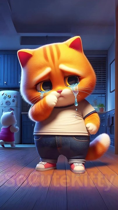 The orange cat gives his all, just to protect his son ! #socutekitty #aicats