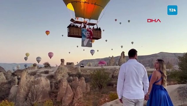 Sıcak hava balonları, Atatürk posterleri ve Türk bayraklarıyla havalandı