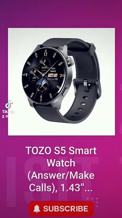 TOZO S5 Smart Watch (Answer/Make Calls), 1.43’’ AMOLED Smart Watches for Men Women 100+ Sport Modes Fitness Watch with Blood Oxygen/Sleep/Heart Rate Monitor, IP68 Waterproof Smartwatch