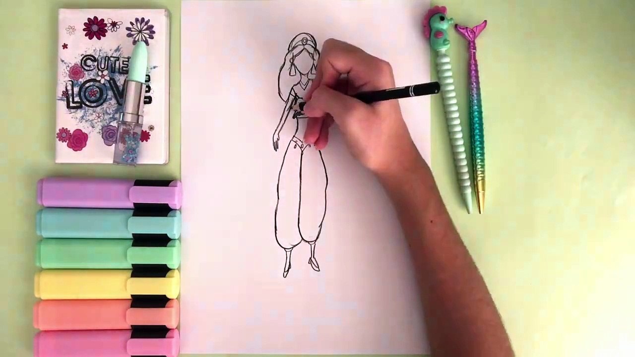 Disney Prensesi  Çizimini Öğren - Kolay  Renkli  Çizim Eğitimi - Jasmine Çizimi Nasıl Yapılır