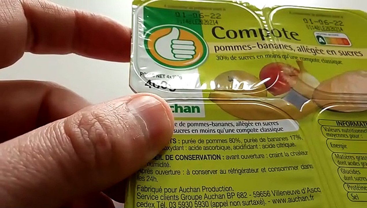 AUCHAN Coupelles pomme banane sans sucres ajoutés 4x100g