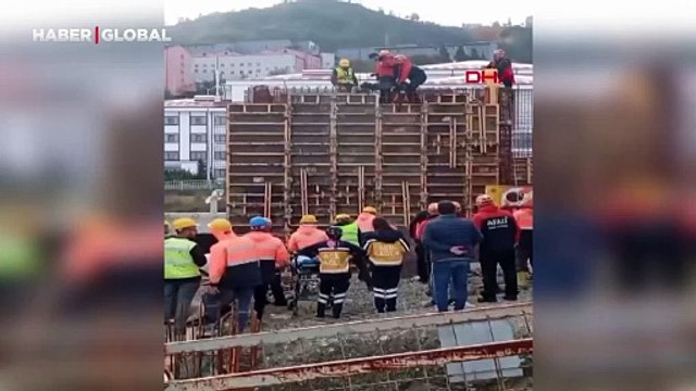 Şantiyede düşen işçi vinçle kurtarıldı; o anlar kamerada
