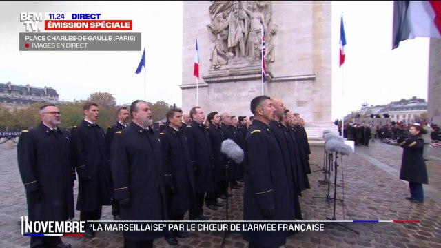 11-Novembre: le chœur de l'armée française chante God Save the King et La Marseillaise