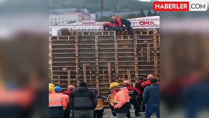 Şantiyede düşen işçi vinçle kurtarıldı; o anlar kamerada