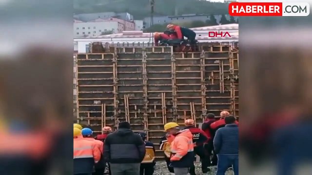 Şantiyede düşen işçi vinçle kurtarıldı; o anlar kamerada