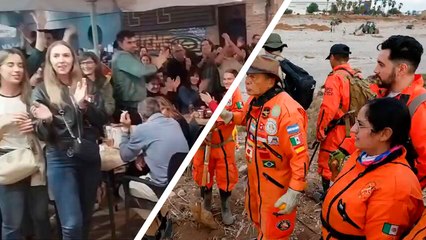 España: 'Topos Azteca' se une a la búsqueda de niños en Valencia y la gente los ovaciona: "Viva México abro#$%"