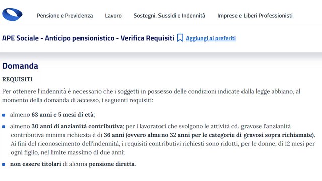 INPS APE SOCIALE scadenza della domanda di VERIFICA dei REQUISITI