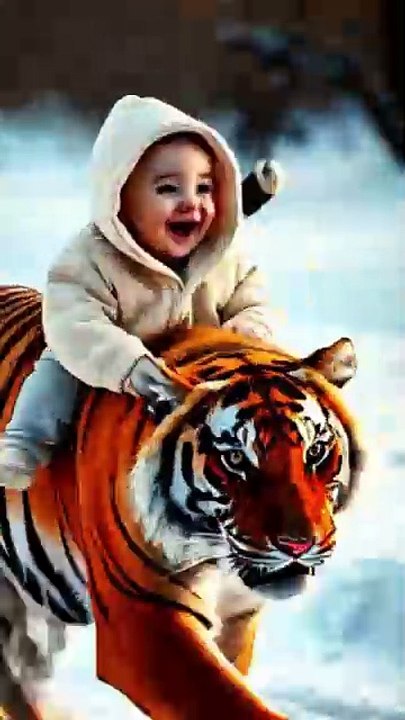 Cute Baby Riding on Tiger!!!!!!