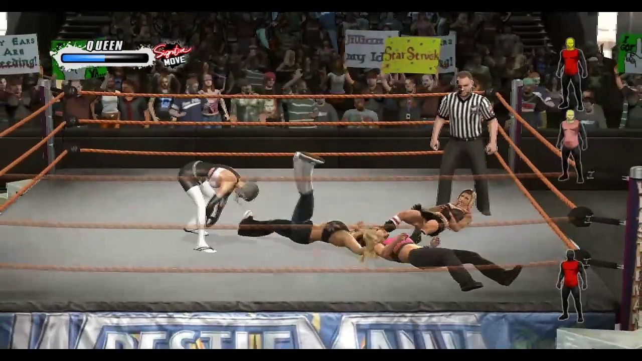 SmackDown VS Raw 2009 (PLAYSTATION 3) Queen vs. Jillian, Mickie, and Ashley 1 vs 3 handicap