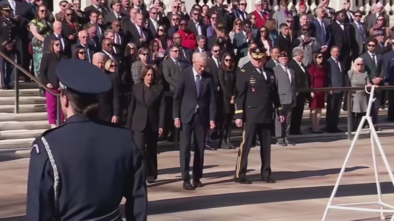 Biden and Harris honor veterans in first event after US election loss