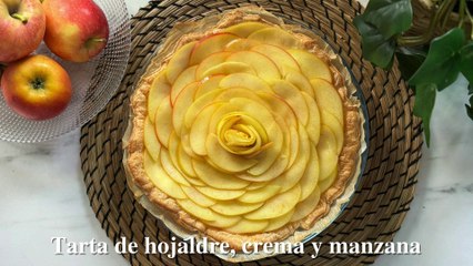 Tarta de hojaldre, crema y manzana