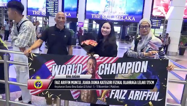 Faiz Ariffin disambut keluarga tersayang selepas bergelar Juara Dunia Lelaki Fizikal 175CM di Kejohanan Bina Badan dan Fizikal Dunia 2024