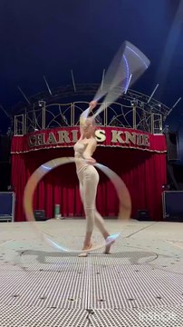 Circus performer is showing her skills with hula hoops!