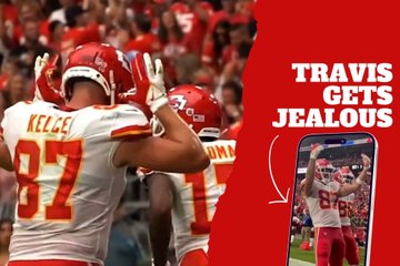 Travis Kelce can't resist joining the celebration and gets jealous of his teammates
