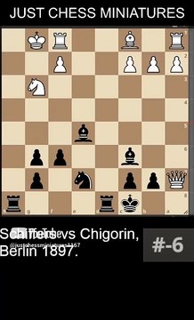 Mikhail Chigorin sacrifices the Rook, the Bishop, and checkmates Emanuel Schiffers