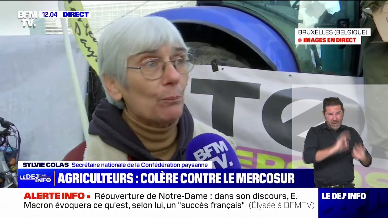 UE-Mercosur: "C'est la mort de beaucoup de paysans et de petites fermes", assure Sylvie Colas (Confédération paysanne) à Bruxelles