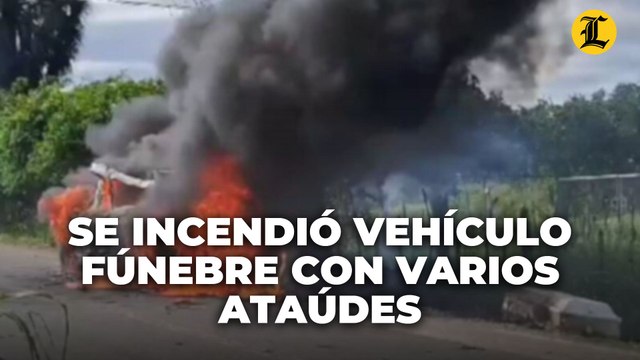 Se incendió vehículo fúnebre con varios ataúdes en Santiago Rodríguez