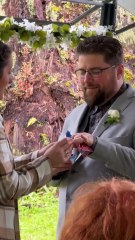 Bride and groom exchange Ring Pops during their Spring wedding!