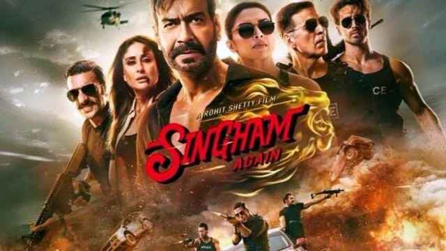 Singham again 2024 movie Ajay Devgn Akshay Kumar Ranveer Singh Tiger Shroff Kareena Kapoor Khan Deepika Padukone Arjun Kapoor Jackie Shroff